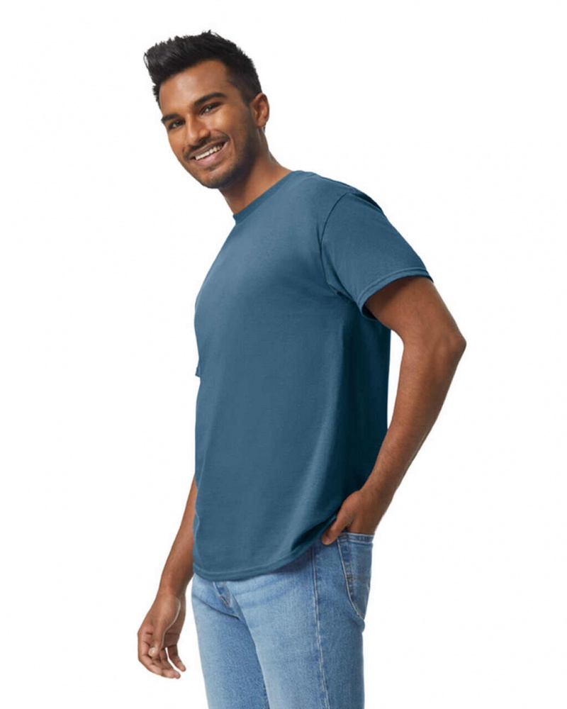 Men's Gildan 5000 T-Shirts Indigo Blue | TJRZ31485