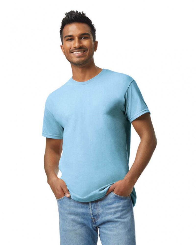 Men\'s Gildan 5000 T-Shirts Light Blue | GYNM62390