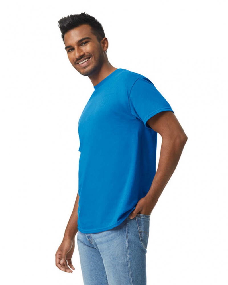 Men's Gildan 5000 T-Shirts Neon Blue | TSEV36418