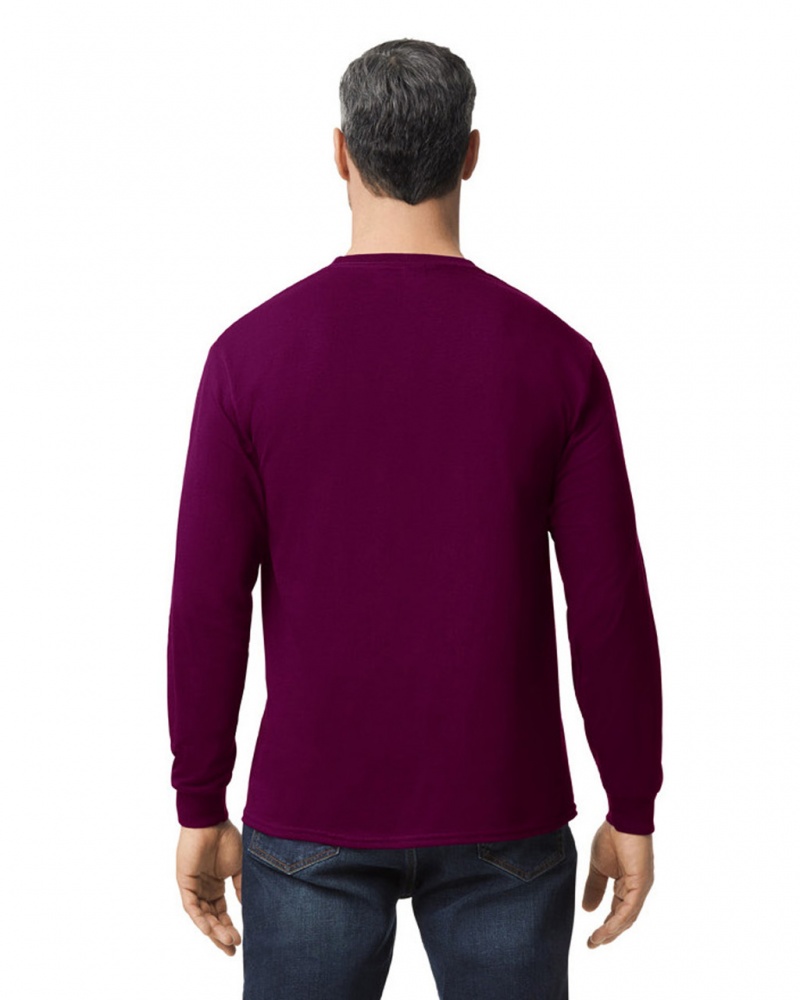 Men's Gildan 5400 Long Sleeve T-Shirts Maroon | MFZR32497