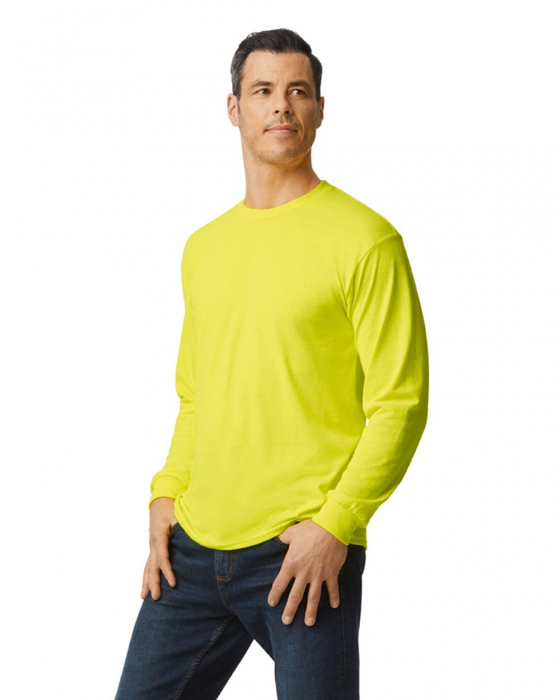 Men's Gildan 5400 Long Sleeve T-Shirts Safety Green | HUDV98437