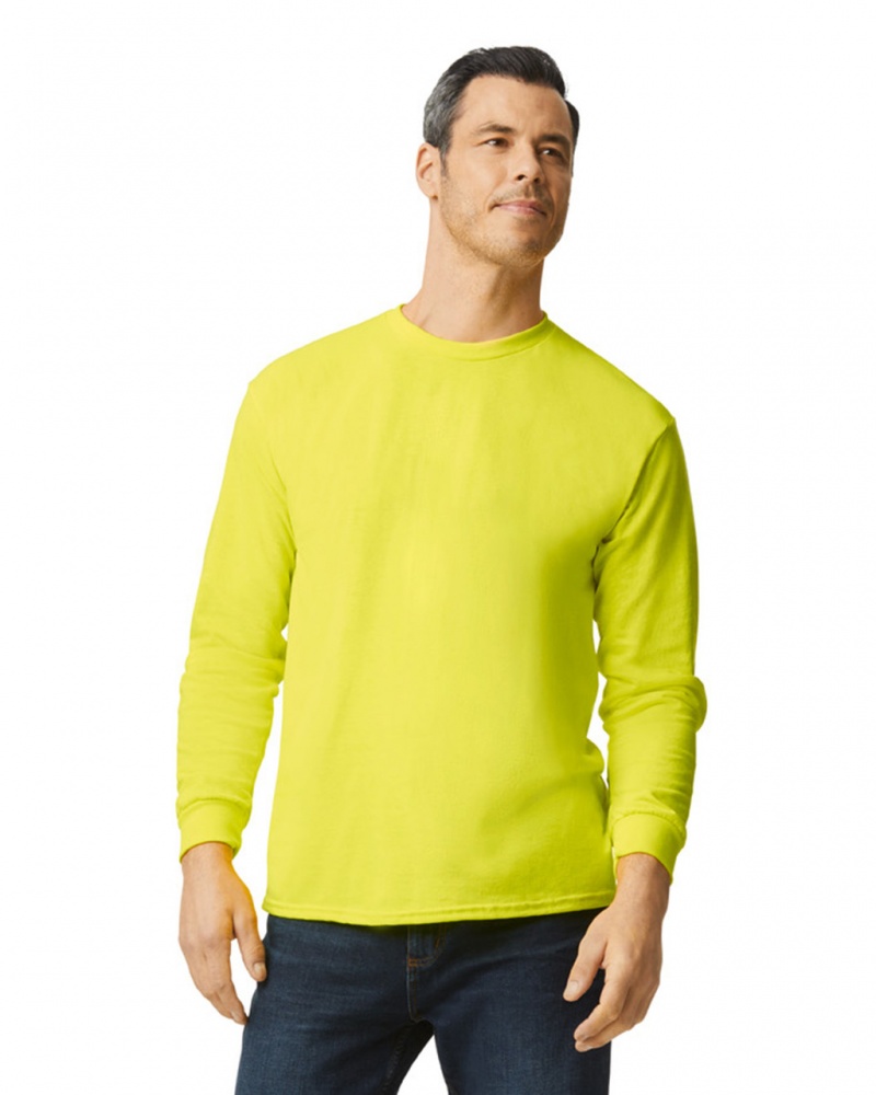 Men\'s Gildan 5400 Long Sleeve T-Shirts Safety Green | HUDV98437