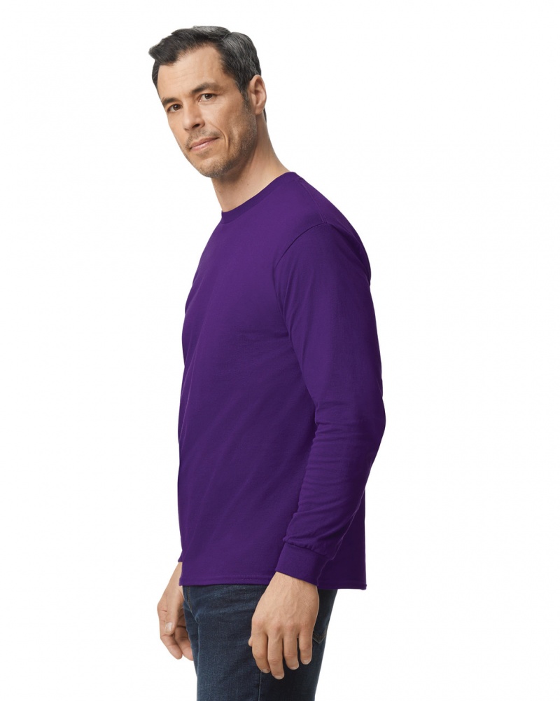 Men's Gildan 5400 Long Sleeve T-Shirts Purple | TZOC62950