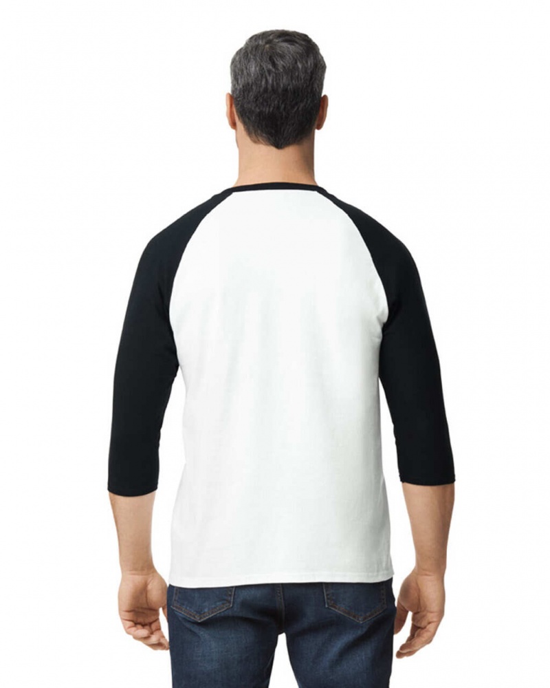 Men's Gildan 5700 3/4 Raglan T-Shirts White / Black | BPWE60182