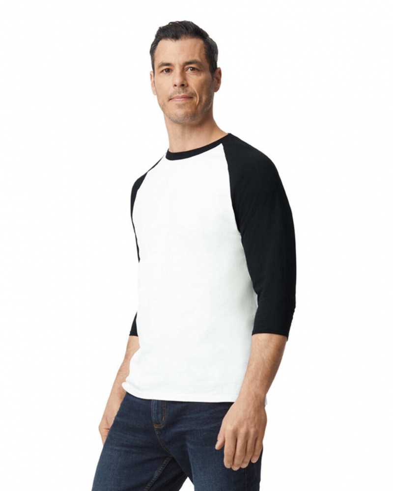 Men's Gildan 5700 3/4 Raglan T-Shirts White / Black | BPWE60182