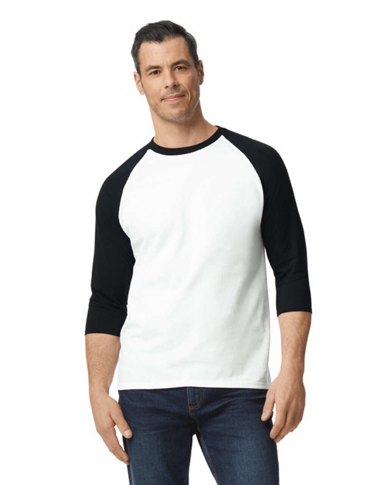 Men\'s Gildan 5700 3/4 Raglan T-Shirts White / Black | BPWE60182