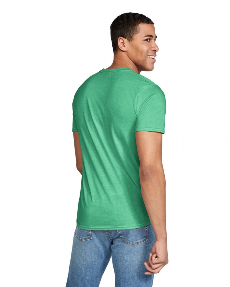 Men's Gildan 64000 T-Shirts Heather Irish Green | LEZF56832