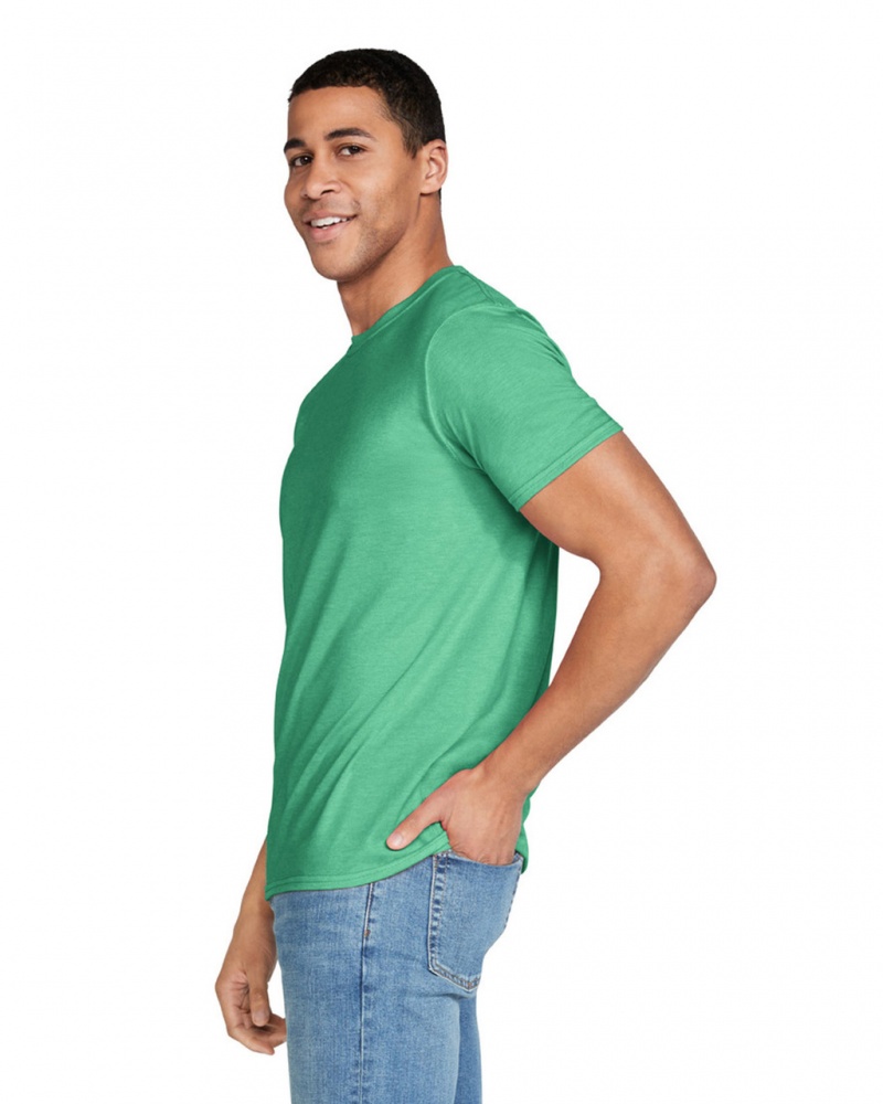 Men's Gildan 64000 T-Shirts Heather Irish Green | LEZF56832