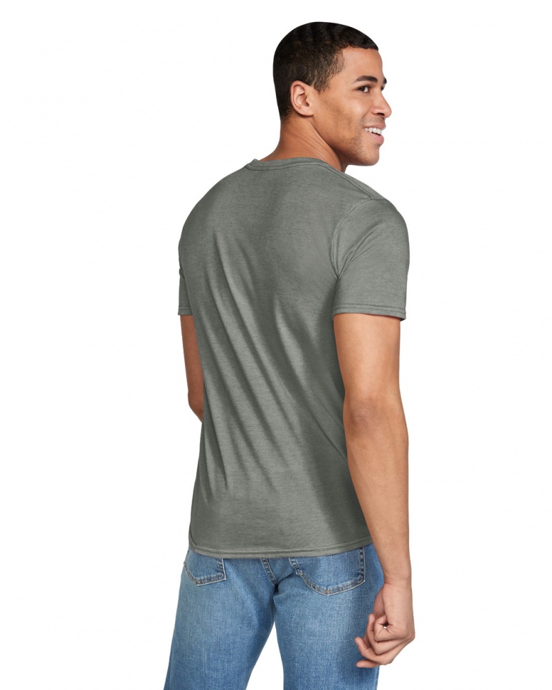 Men's Gildan 64000 T-Shirts Heather Military Green | NMDG91374