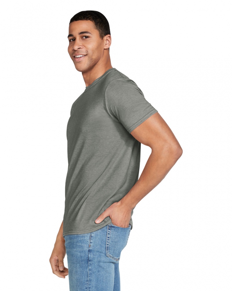 Men's Gildan 64000 T-Shirts Heather Military Green | NMDG91374