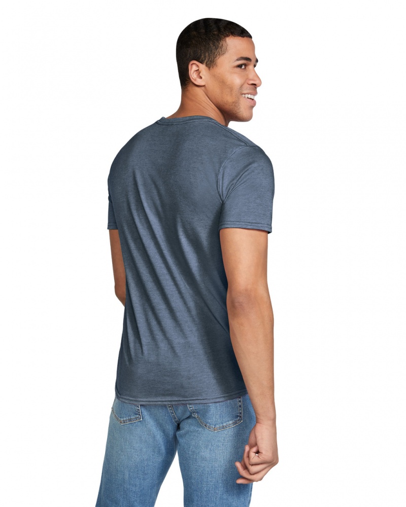 Men's Gildan 64000 T-Shirts Heather Indigo | NVCQ08743