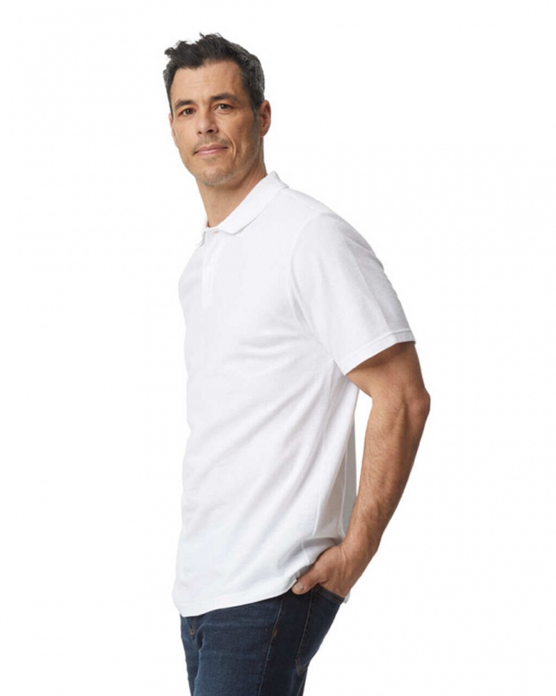 Men's Gildan 64800 Pique Polo White | QHRK38901