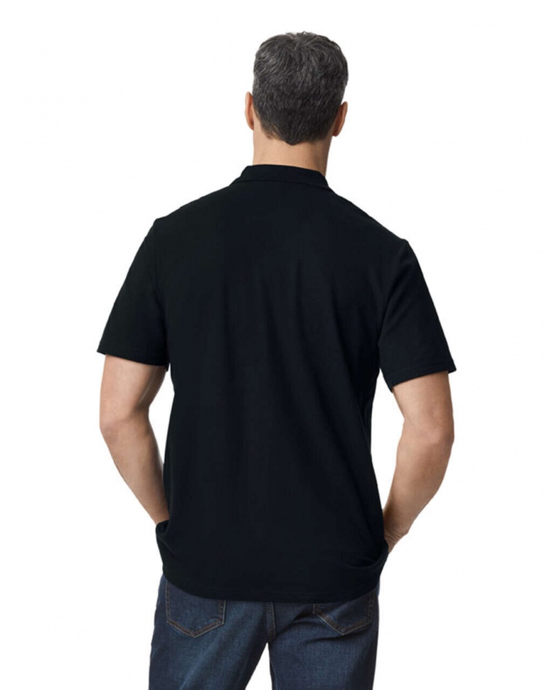 Men's Gildan 64800 Pique Polo Black | ERLG13290