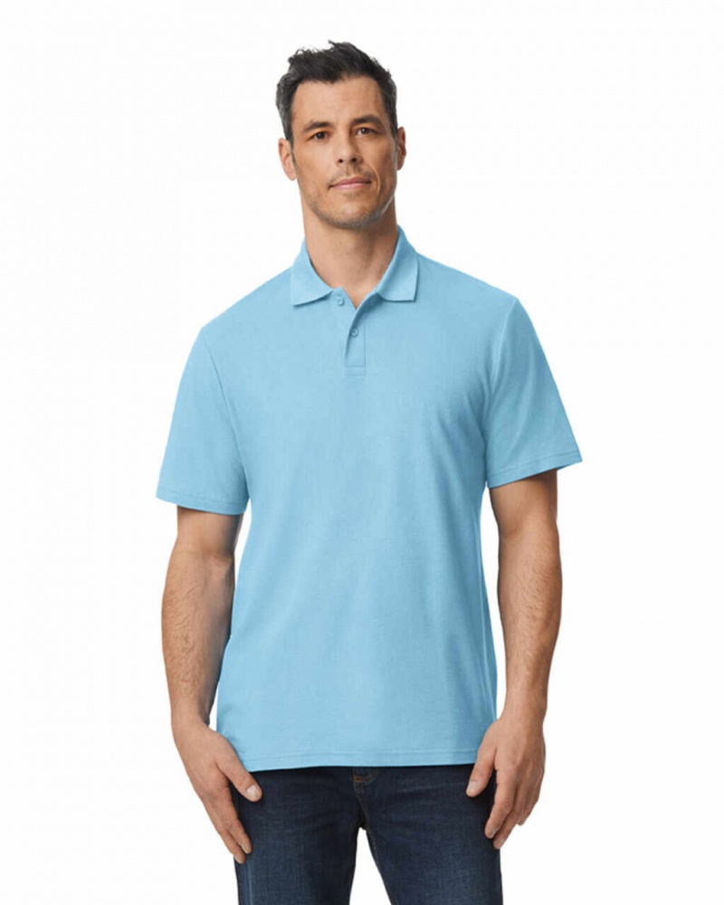 Men\'s Gildan 64800 Pique Polo Light Blue | ERLO24590