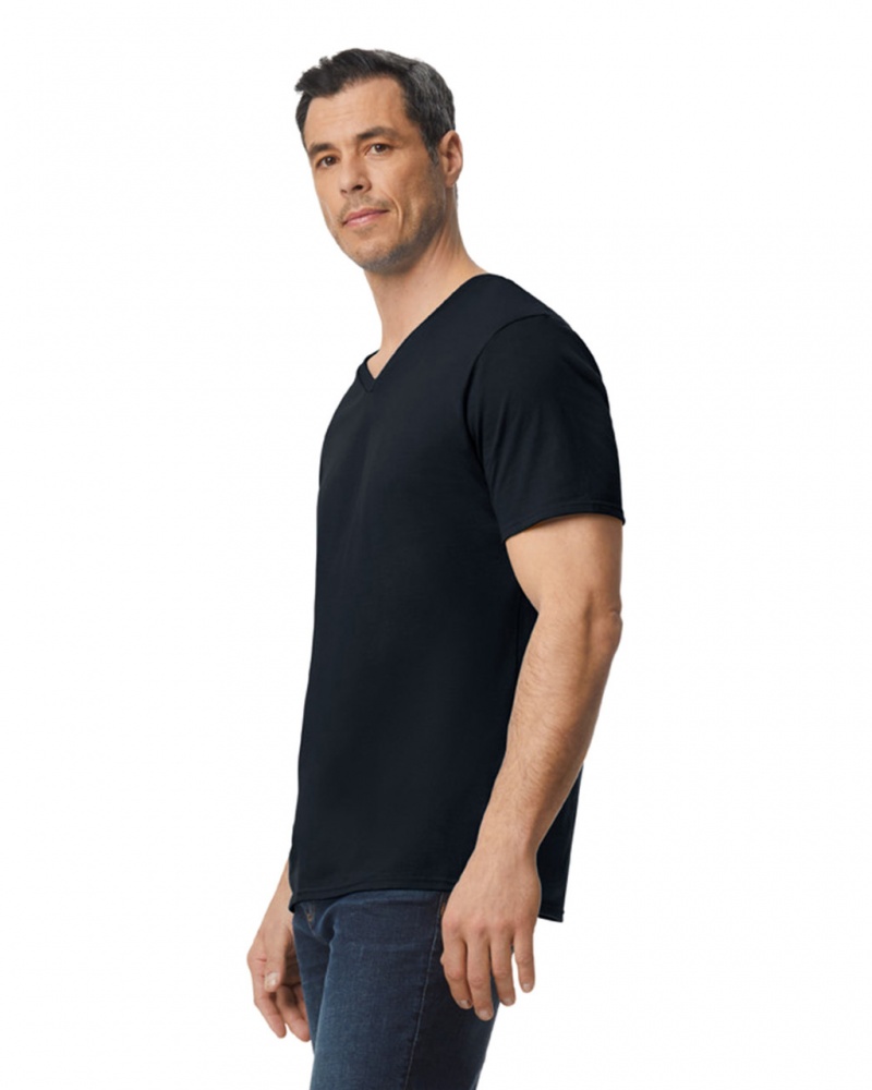 Men's Gildan 64V00 V-Neck T-Shirts Black | SCNK67289