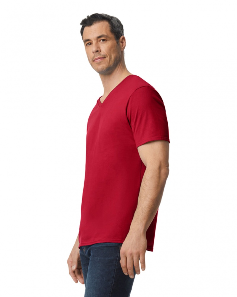 Men's Gildan 64V00 V-Neck T-Shirts Cherry Red | NLSI60498