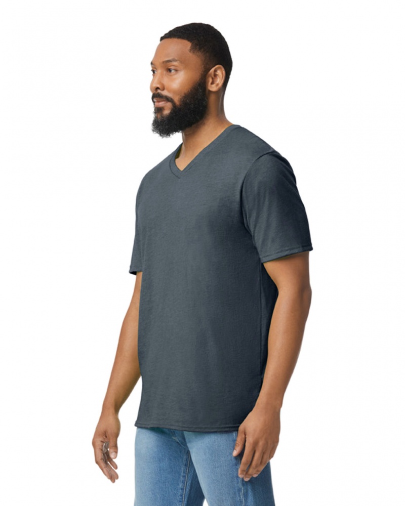 Men's Gildan 64V00 V-Neck T-Shirts Dark Heather | NIFB15276