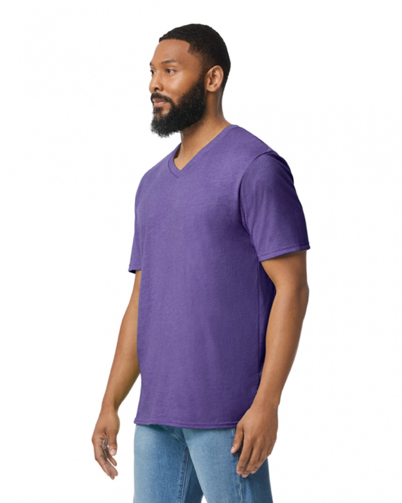 Men's Gildan 64V00 V-Neck T-Shirts Heather Purple | UQOE45079