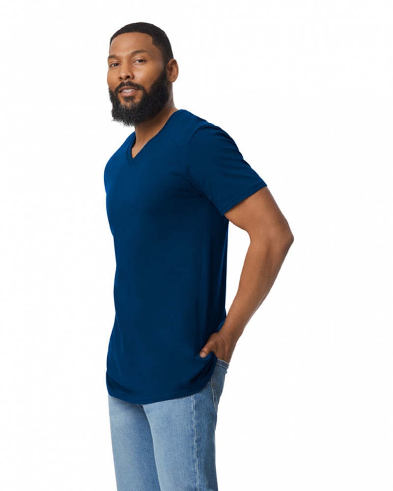 Men's Gildan 64V00 V-Neck T-Shirts Navy | DCKM59084