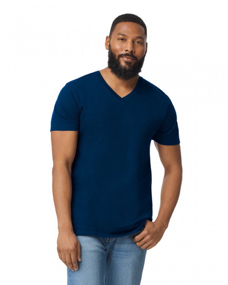 Men's Gildan 64V00 V-Neck T-Shirts Navy | DCKM59084