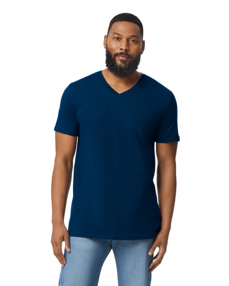 Men\'s Gildan 64V00 V-Neck T-Shirts Navy | DCKM59084