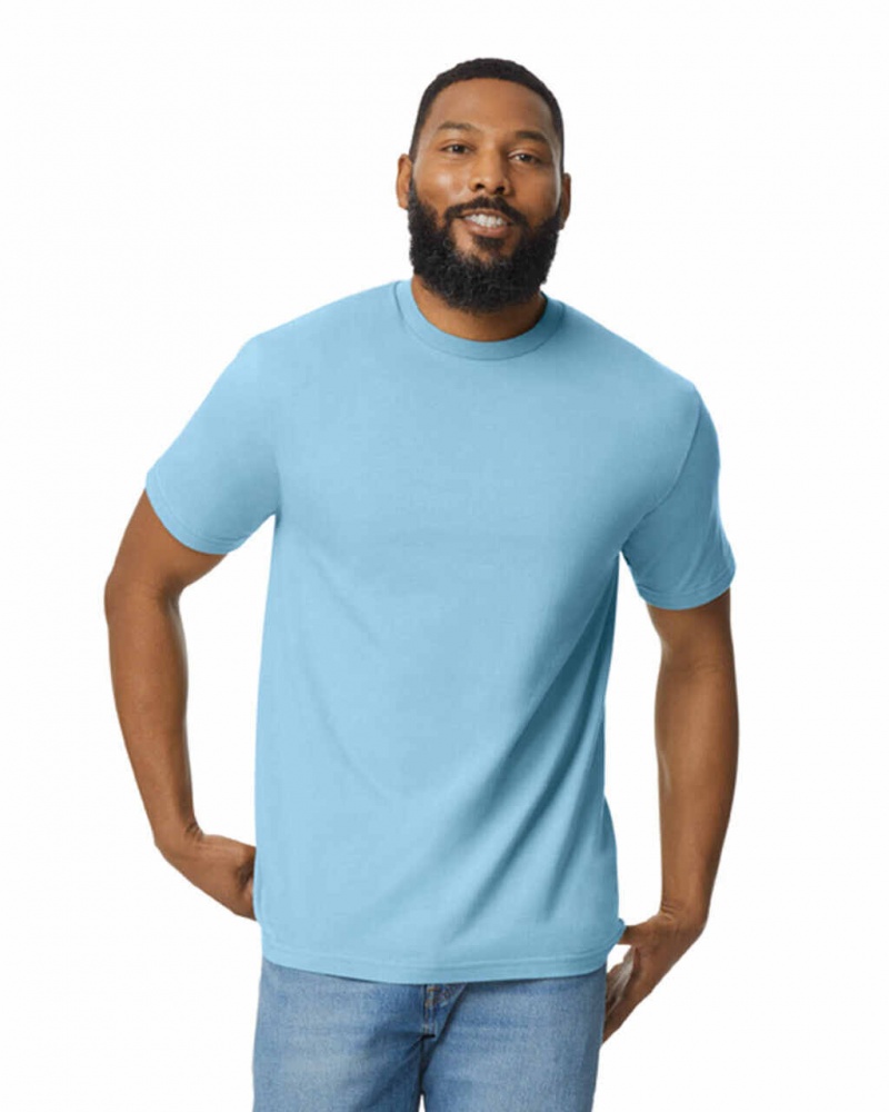 Men\'s Gildan 65000 Midweight T-Shirts Light Blue | RNLK48092