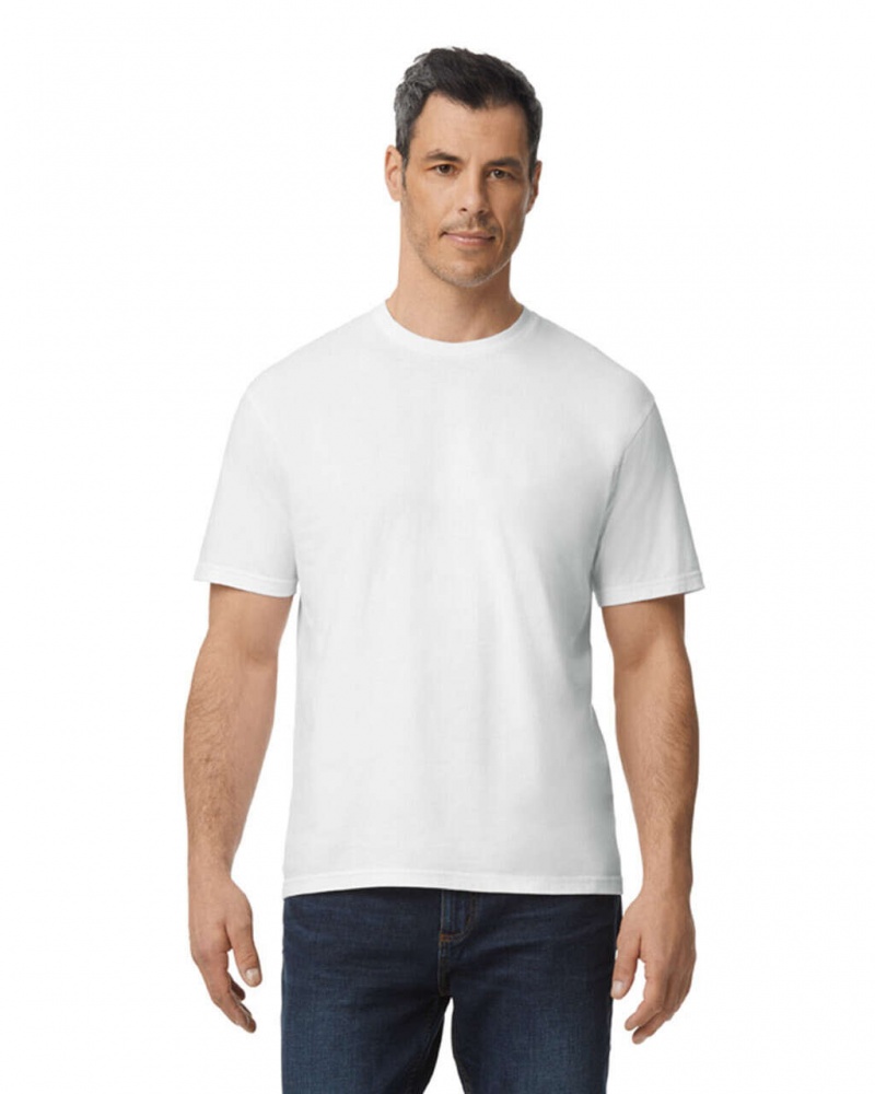 Men's Gildan 65000 Midweight T-Shirts White | JRFD63927