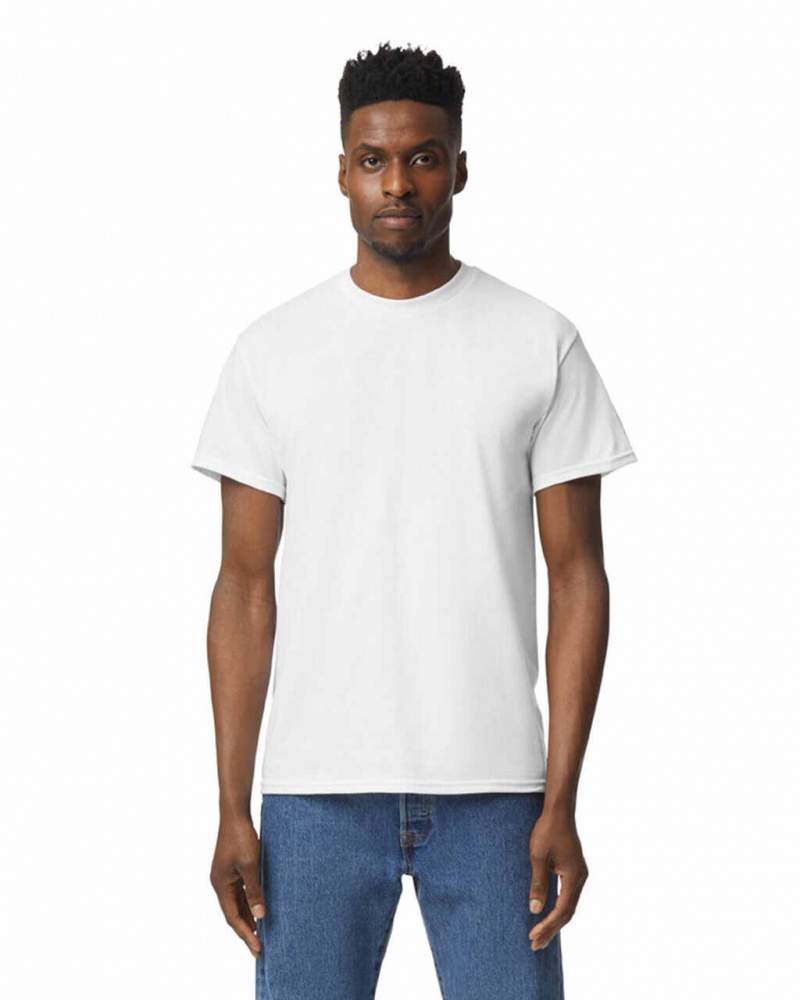 Men's Gildan 8000 T-Shirts White | HURK25647