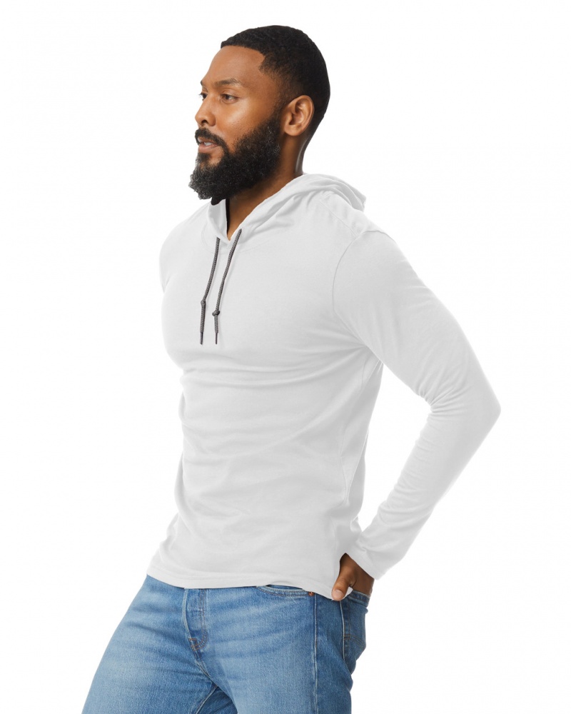 Men's Gildan 987 Long Sleeve Hoodie T-Shirts White | PNZV56270