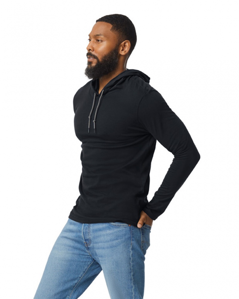 Men's Gildan 987 Long Sleeve Hoodie T-Shirts Black | LCOX68291