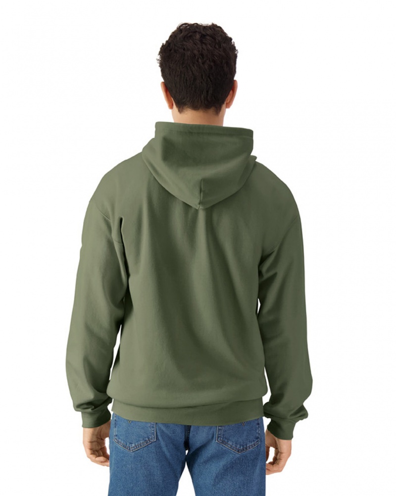 Men's Gildan SF600 Midweight Fleece Full Zip Hoodie Sweatshirt Military Green | UNLE89631