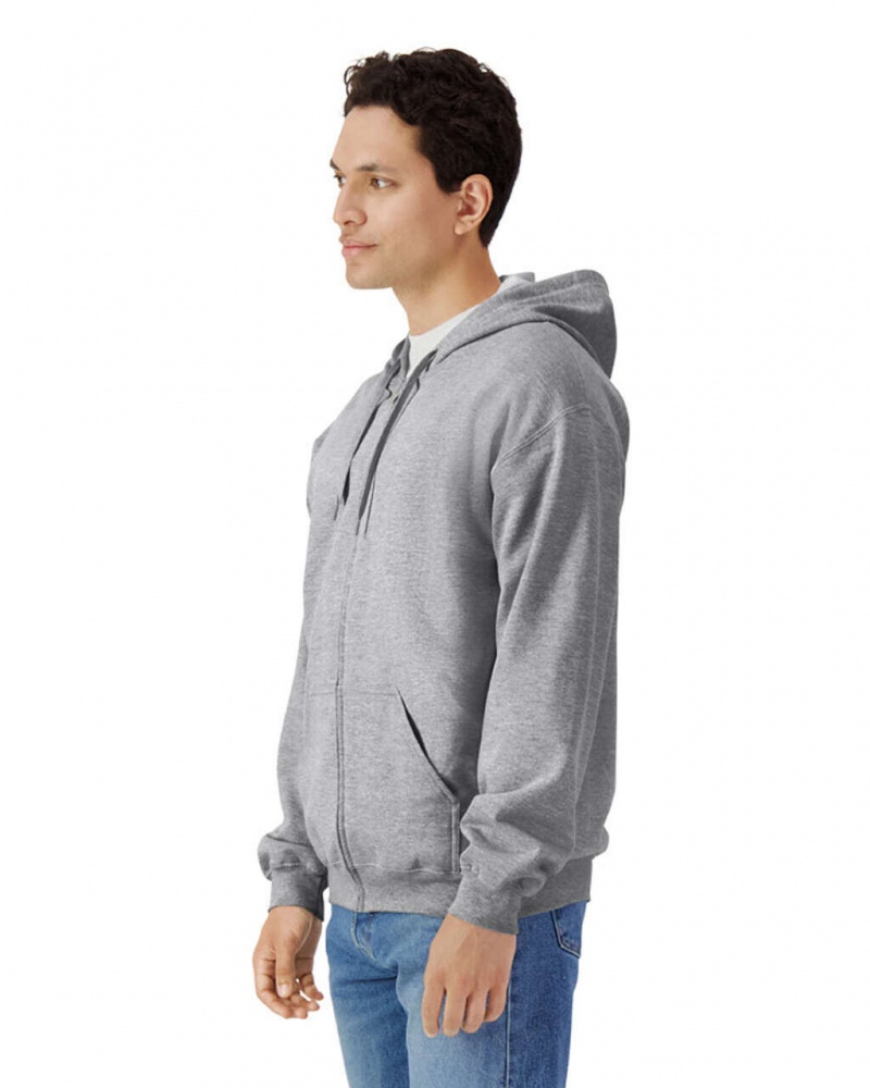 Men's Gildan SF600 Midweight Fleece Full Zip Hoodie Sweatshirt Ring Spun Sport Grey | BUQE54012