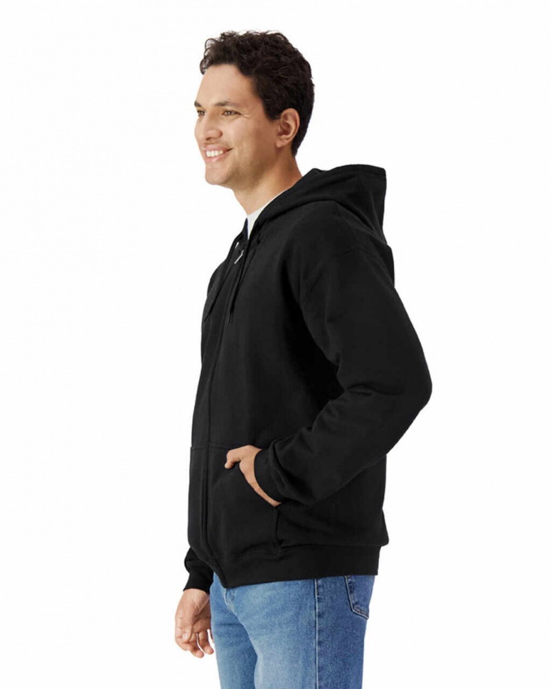 Men's Gildan SF600 Midweight Fleece Full Zip Hoodie Black | HNPW87629