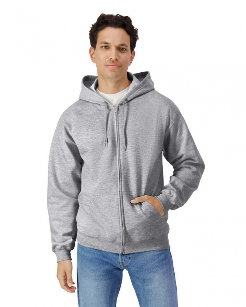 Men\'s Gildan SF600 Midweight Fleece Full Zip Hoodie Ring Spun Sport Grey | RLWO15367