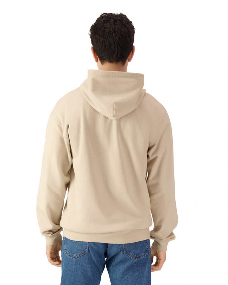 Men's Gildan SF600 Midweight Fleece Full Zip Hoodie Sand | OJSQ52349