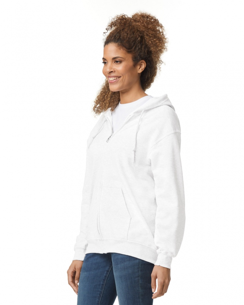 Women's Gildan 18600 Full Zip Hoodie White | UPYQ35407