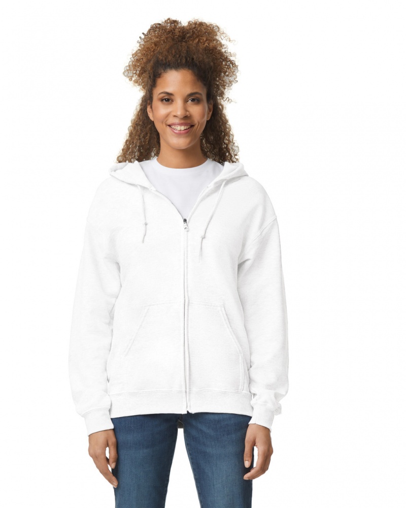 Women\'s Gildan 18600 Full Zip Hoodie White | UPYQ35407