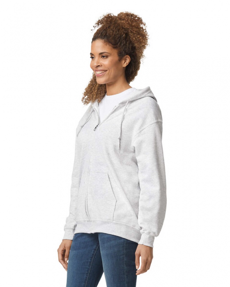 Women's Gildan 18600 Full Zip Hoodie Sweatshirt Ash | RHYJ63054