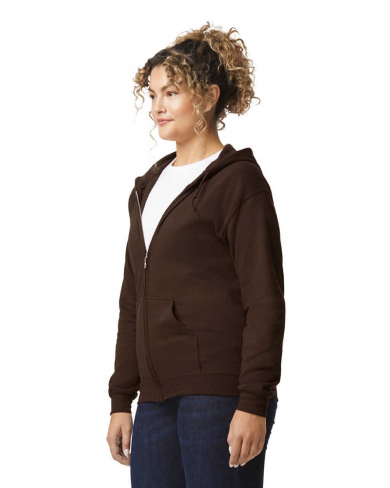 Women's Gildan 18600 Full Zip Hoodie Sweatshirt Dark Chocolate | VBTE91084