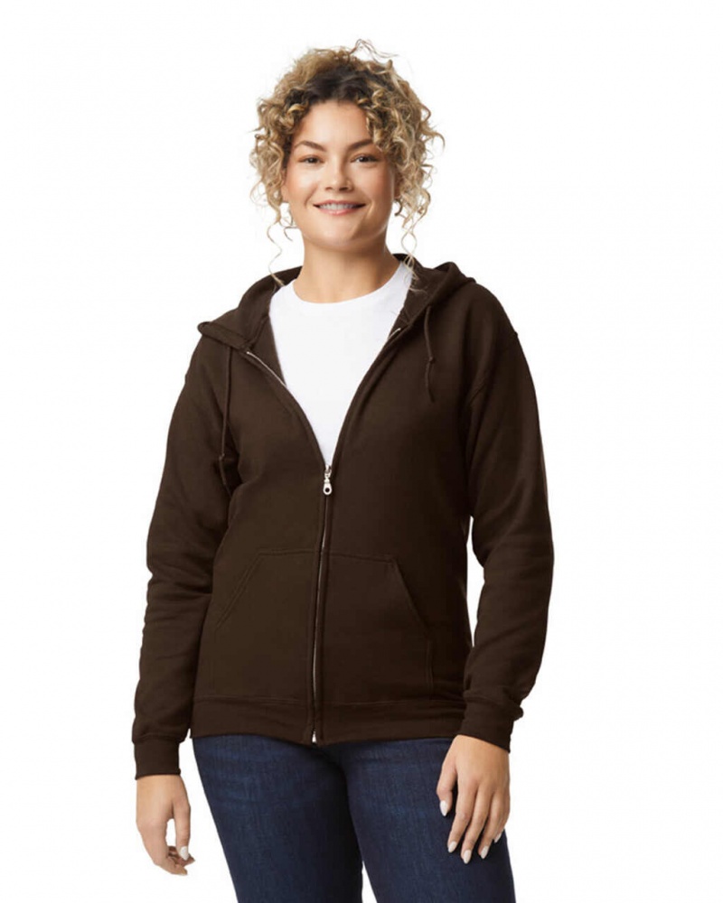 Women\'s Gildan 18600 Full Zip Hoodie Sweatshirt Dark Chocolate | VBTE91084