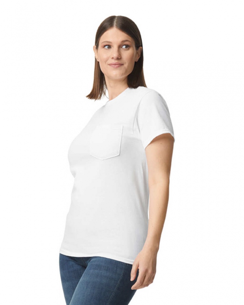 Women's Gildan 2300 with Pocket T-Shirts White | GKJR74359