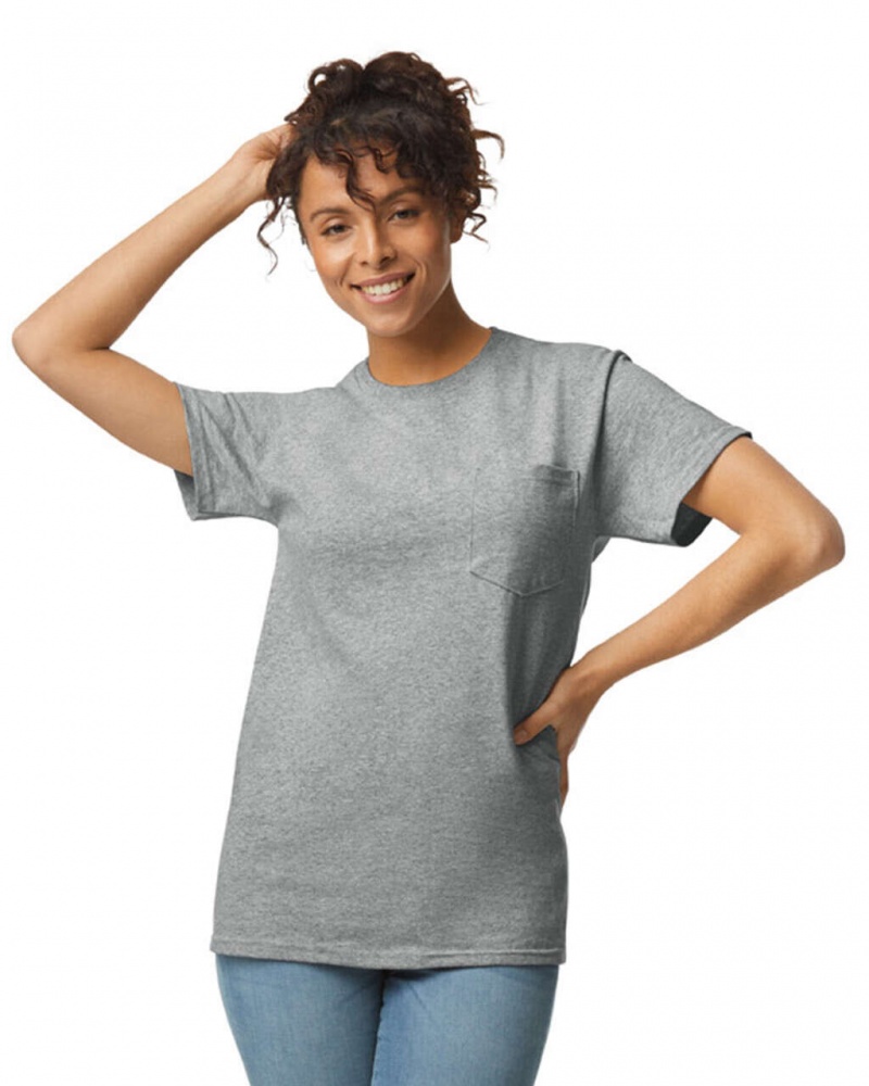 Women's Gildan 2300 with Pocket T-Shirts Sport Grey | JOVN59436