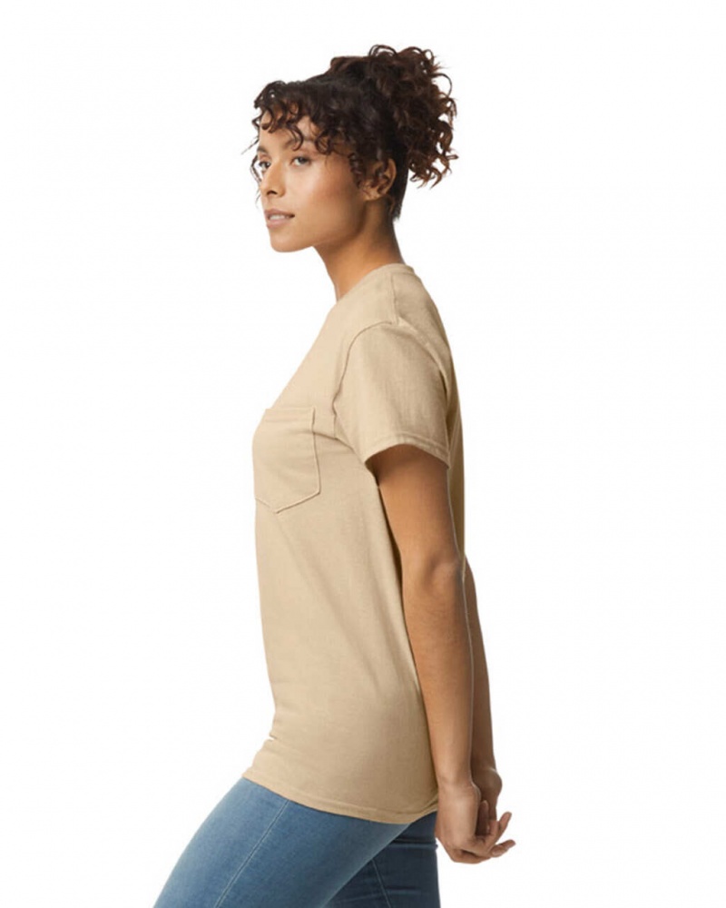 Women's Gildan 2300 with Pocket T-Shirts Sand | RXPN06289