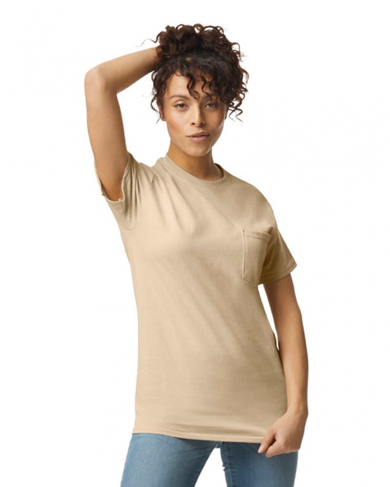 Women's Gildan 2300 with Pocket T-Shirts Sand | RXPN06289