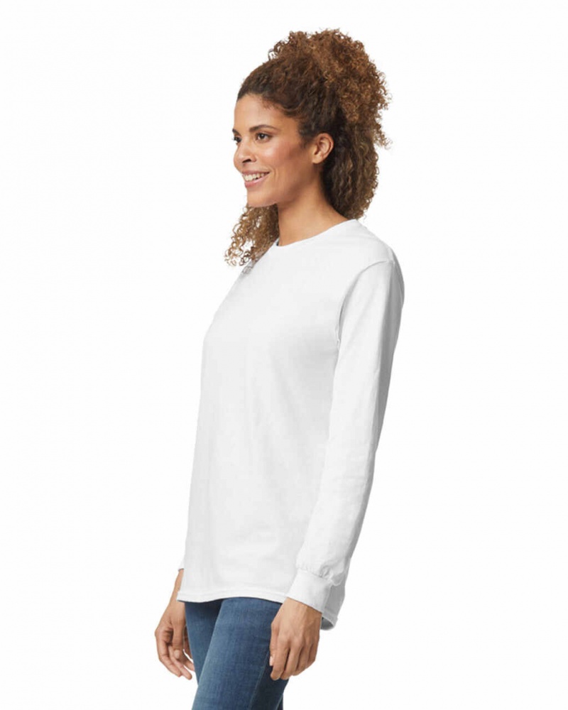 Women's Gildan 2400 Long Sleeve T-Shirts White | PLBI78946