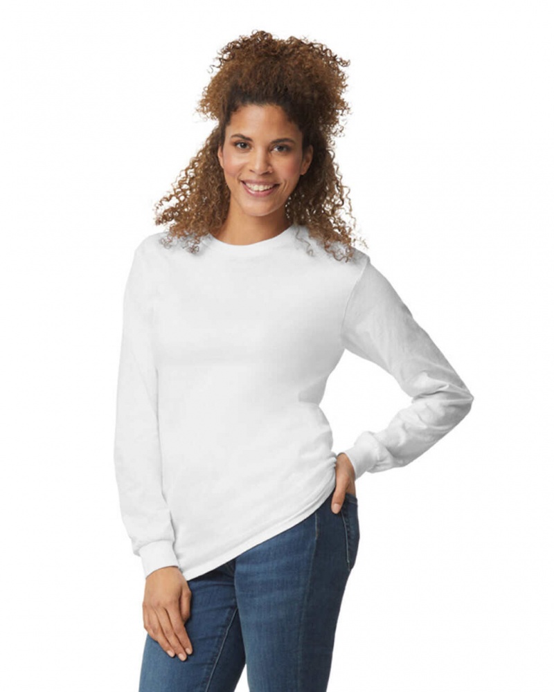 Women's Gildan 2400 Long Sleeve T-Shirts White | PLBI78946