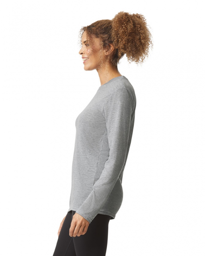 Women's Gildan 42400 Long Sleeve T-Shirts Sport Grey | MPHY53821