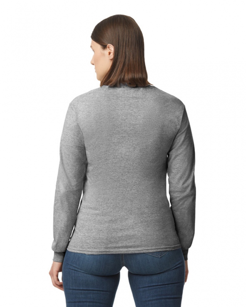 Women's Gildan 5400 Long Sleeve T-Shirts Sport Grey | YXNO10594