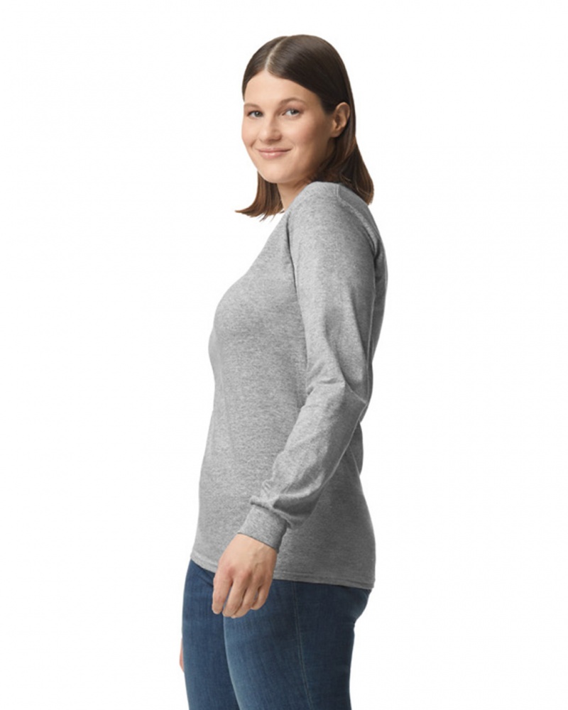 Women's Gildan 5400 Long Sleeve T-Shirts Sport Grey | YXNO10594