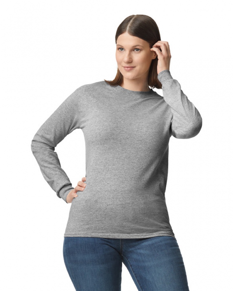 Women's Gildan 5400 Long Sleeve T-Shirts Sport Grey | YXNO10594